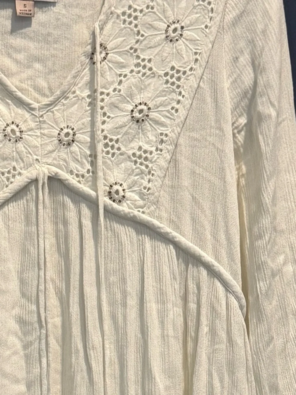 Knox Rose Ivory Crochet-Trim Long Sleeve Tiered  Boho Dress Size S - Picture 3 of 14